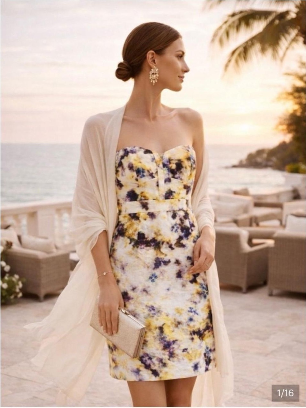 J. Crew Silk Linen Fleurette Bustier Strapless Watercolor Splash Dress Size 0